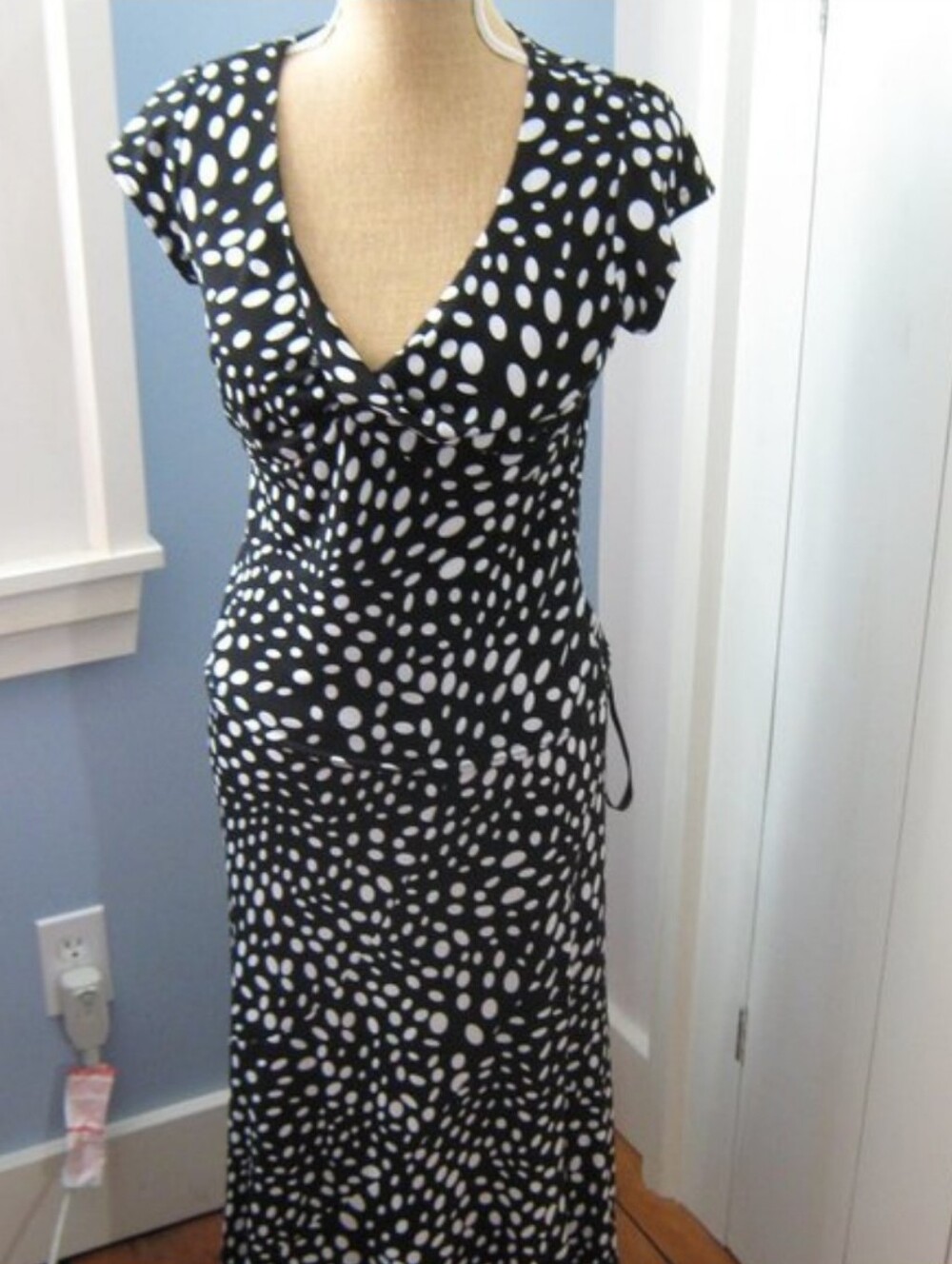 Joseph Ribkoff Black and White Polka Dot Maxi Wrap Dress